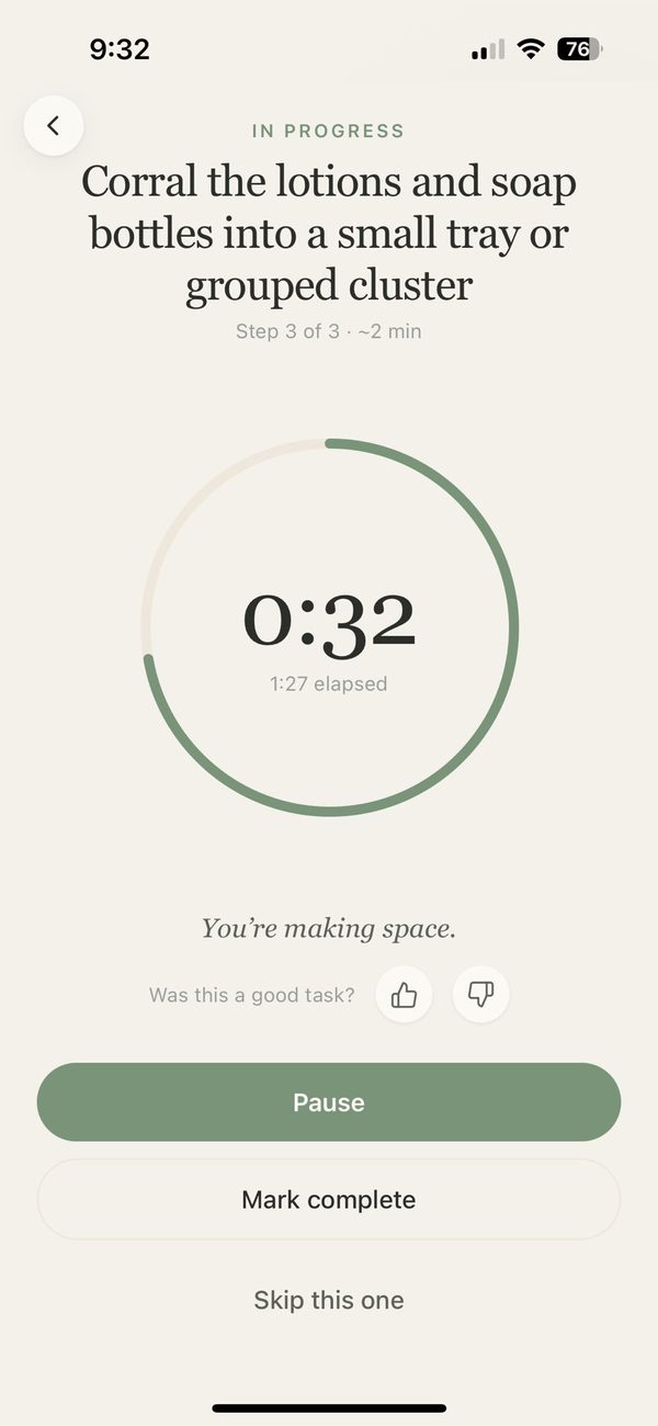 The TidyCalm focus timer counting down a single task.